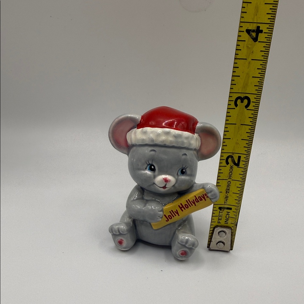 Vintage Russ Berrie Christmas Santa mouse figurine “Jolly Hollydays“